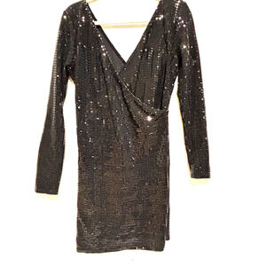 Free Press Black Sequins Sexy Mini Party‎ Dress Crisscross Sz M Cocktail formal